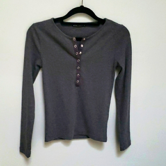 ZARA Snap Button T-Shirt Dark Gray Size S - Picture 3 of 7